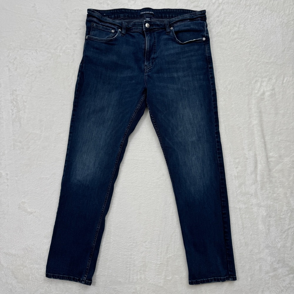Calvin Klein Jeans Mens Blue Slim Fit Dark Wash Stretch Denim Pants